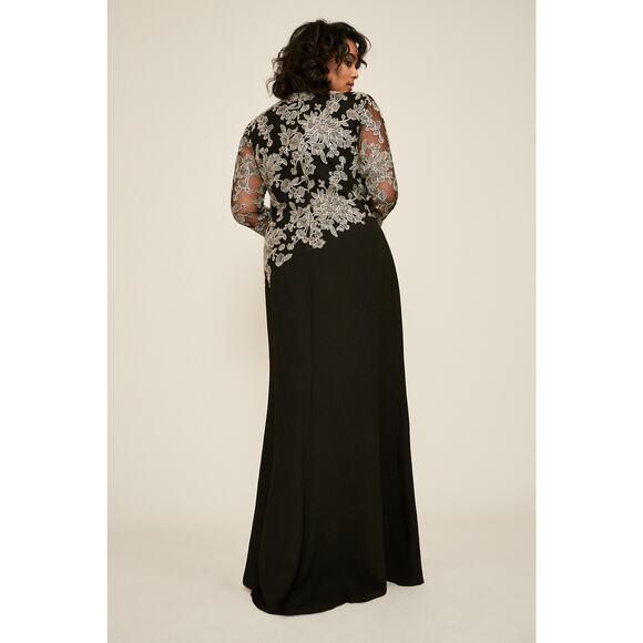 Tadashi Shoji Ishi Embroidered Tulle Evening Gown Black/White Women's Size 6 - Picture 2 of 12
